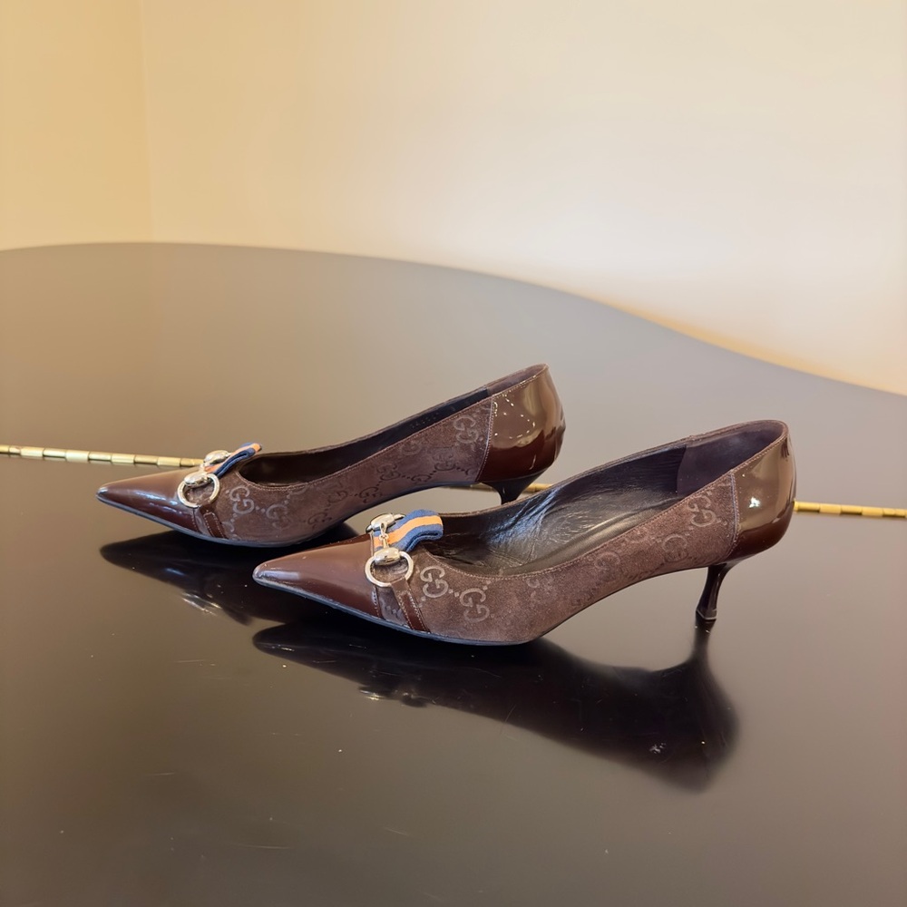 Gucci Authentic Vintage Retro Rare Luxury Patent Suede GG monogram Pumps/Shoes - Picture 13 of 17